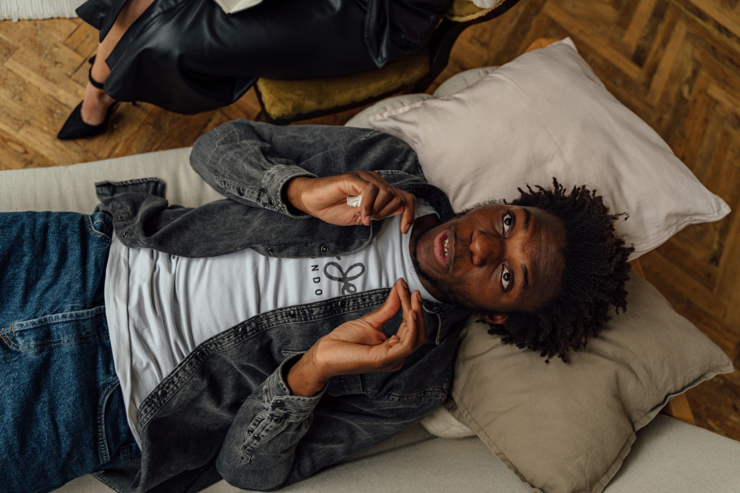 Photo by Antoni Shkraba: https://www.pexels.com/photo/man-in-gray-long-sleeve-shirt-lying-on-bed-5217846/