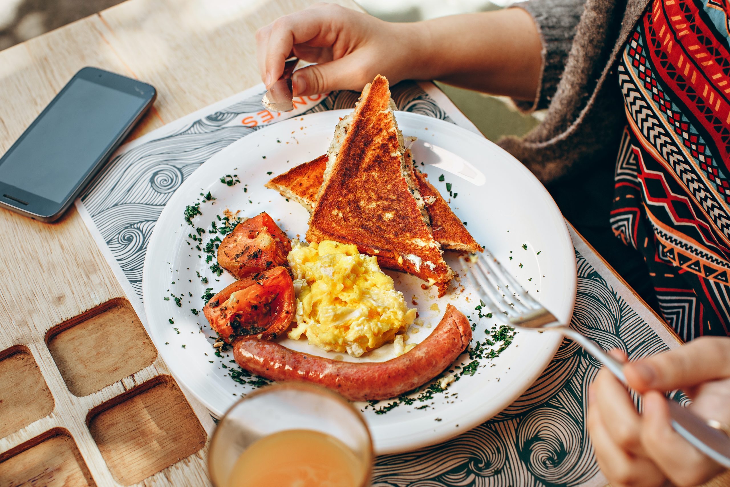 Photo by Helena Lopes: https://www.pexels.com/photo/toaster-bread-scrambled-eggs-grilled-tomato-and-sausage-693268/